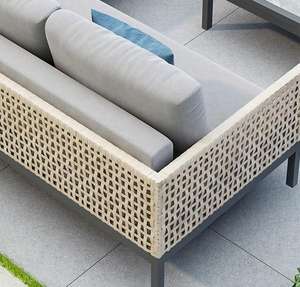 Ensemble de canapés en rotin moderne modulaire de luxe en <span class=keywords><strong>4</strong></span> pièces, pour cour, jardin, tout temps, en aluminium, meubles de salon d'extérieur - Product Image 6