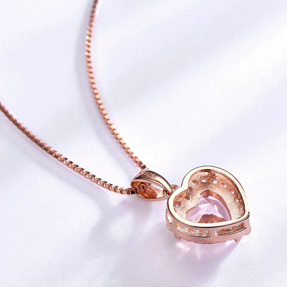 Hợp Thời Trang Đồ Trang Sức Mỹ 925 Sterling Silver Rose Gold Mạ Màu Hồng Mặt Dây Chuyền Trái Tim Vòng Cổ Cho Phụ Nữ