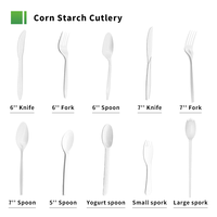 Ensemble de couverts jetables 100% compostables, biodégradables et écologiques en amidon de maïs (fourchette, couteau, cuillère) avec serviette pour les fêtes