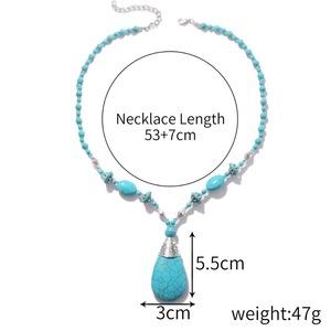 Collar de cuero Vintage suéter cadena Boho turquesa accesorios étnicos joyería de mujer collares de turquesa con cuentas para mujer - Product Image 6