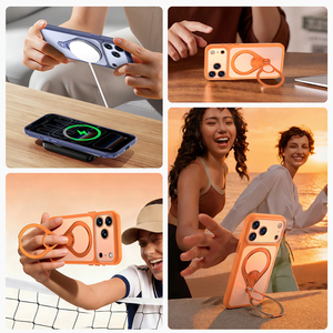 Translucent frosted all inclusive anti drop suitable for 17Pro <b>phone</b> case rotating magnetic bracket 17ProMax magnetic <b>phone</b> case - Product Image 5