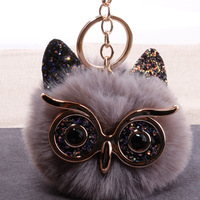 Porte-clés hibou en peluche coloré et moelleux, pendentif boule de fourrure de lapin 8 cm, rembourré en coton PP, breloque de sac pour filles, cadeau de fête