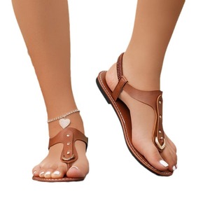 Sandalias planas de cuero de lujo a la moda de playa de verano, sandalias deslizantes para mujer, chanclas de diseñador con punta abierta para mujer, zapatillas - Product Image 5