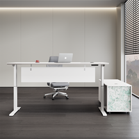 Scrivania Direzionale Moderna Bianca Regolabile in Altezza SR-T247, Postazione di Lavoro Singola Minimalista con Cassetto per Ufficio