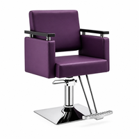 Kursi Salon Hidrolik Ungu Mewah Profesional Kulit PU Kursi Penata Rambut Barber Shop Kursi Spa Kecantikan Reclining Krom