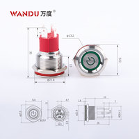 19MM Grand Courant Style de Puissance LED Acier Inoxydable Métal Bouton Poussoir Ip67 Bouton Poussoir