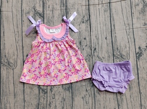 GBO0507 CUSTOM Ensemble de vêtements pour petite fille active, imprimé fleurs violettes, vente en gros, ensemble à manches courtes pour enfant - Product Image 2