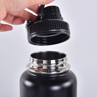 Bouteille d'eau isotherme à double paroi noire personnalisée en acier inoxydable de 350 ml, 500 ml, 750 ml, vente en gros avec couvercle en PP