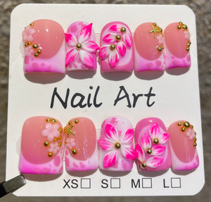 TSZS - <span class=keywords><strong>Uñas</strong></span> Postizas Acrílicas Reutilizables con Diseño de Flores 3D de <span class=keywords><strong>Verano</strong></span>, Estilo Dulce y Moderno, Forma de Pico de Pato, para Mujer - Product Image 3