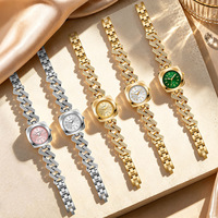 Jam Tangan Wanita Kuarsa Persegi dengan Gelang Berlian Imitasi Mewah, Dial Kecil, Jam Tangan Wanita untuk Acara Formal, Perhiasan Fashion, Cocok untuk Hadiah