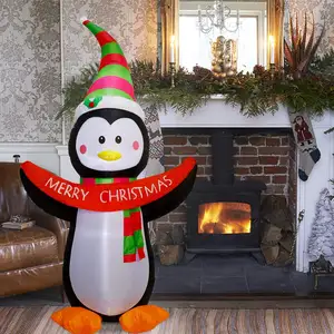 Dekorasi tiup Natal Penguin dalam garis, tahan Natal lampu LED tanda dalam ruangan luar ruangan dekorasi liburan Natal