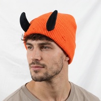 Bonnet unisexe pour adultes, chaud et amusant, en tricot jacquard, style décontracté, avec cornes de diable, effet vieilli, idéal pour l'Halloween