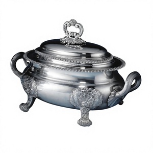 Sterling Silver <b>Buffet</b> <b>Server</b> With Ornate Lid And Handles For Elegant Table Service Food Warmer Chafing Dish Hotels Supplies - Product Image 4