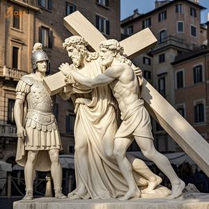 Chrétien Catholique Célèbre Grande Pierre Sculpter Jésus 14 Stations Cinquième Station Marbre Blanc <span class=keywords><strong>Simon</strong></span> Aide Jésus Porter Croix Sculpture - Product Image 3