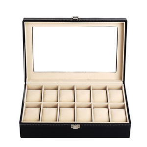 Boîte de Rangement Montres et <span class=keywords><strong>Bijoux</strong></span> en Cuir PU Noir avec Coussins en Velours, 12 Emplacements <span class=keywords><strong>pour</strong></span> Hommes et Femmes - Product Image 5