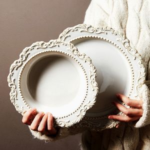 Керамическая обеденная тарелка с французским тиснением, европейский стиль, Сервировочная тарелка в западном стиле для пасты, супа, фруктов, салата, стейка, столовая посуда для ресторана - Product Image 1