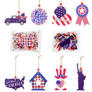 Independence Day American Wooden Ornaments with Rope Holiday Party Family