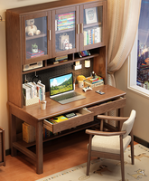 Bureau d'étude en bois massif avec huche et étagères vitrées, bureau informatique pour la maison, vente en gros pour chambre et appartement