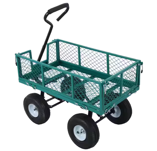 Heavy Duty Cast Iron Garden Wagon Cart 3.50-4 Pneumatic Foldable Hand Trolley Four-Wheel Platform Mesh Tools OEM 250kg Load