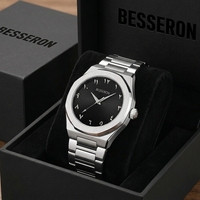 Montre pour homme de luxe, sport, affaires, chiffres arabes, mouvement à quartz, acier inoxydable, cadran analogique, bracelet en caoutchouc, résistante à l'eau 5BAR