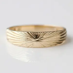New arrivals gold 14l jewelry 925 sterling silver minimalist starburst engraved wide wedding and engagement band