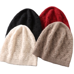 Lace Knit 100% Pure <strong>Wool</strong> Beanie Women's Thermal Ear Flap Slouchy Hat Openwork Winter <strong>Cap</strong> with All-Match Design OEM &amp; Wholesale - Product Image 1