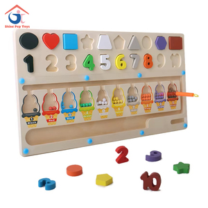 Juguete Educativo de Madera Tres en Uno Shine Pep para la Primera Infancia, con Formas Geométricas, Números y Cuentas para Clasificar - Product Image 1