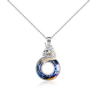 Fine Jewelry Collier pendentif licorne mignon en cristal cercle en argent sterling 925 pour femme