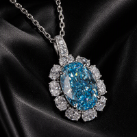 Collier pendentif en diamant de laboratoire ovale bleu fantaisie certifié IGI, or massif 14K 18K, micro-pavé halo, bijoux en diamant