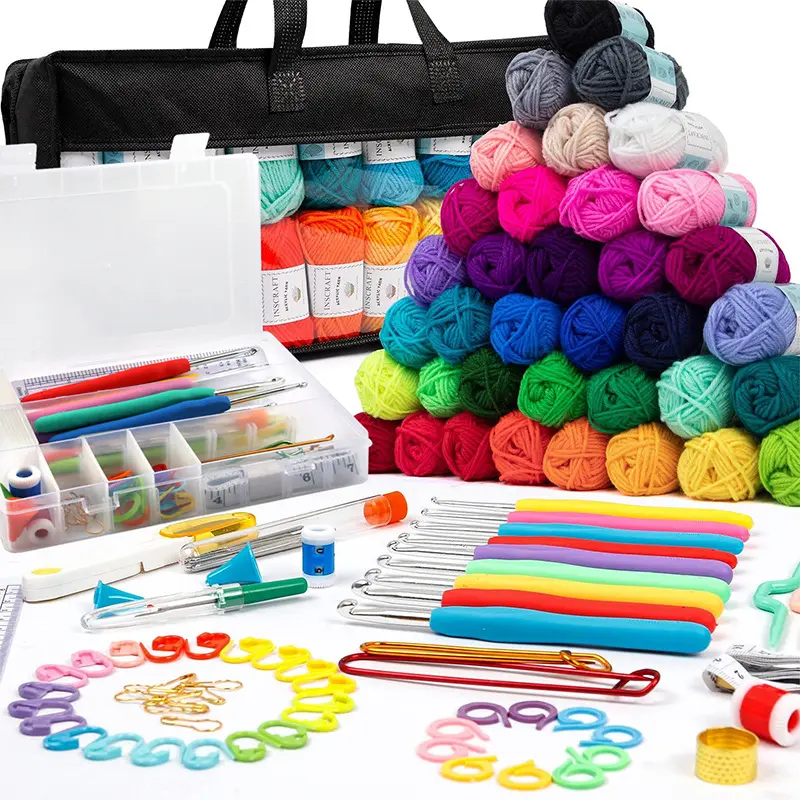 Hot Sale Crochet Kit With Crochet Hooks Yarn Set Diy Crochet Hook Kit For Beginners With Custom Logo Canvas Bag