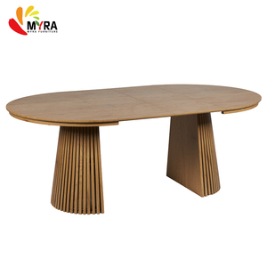 Muebles de Restaurante de Diseño Nórdico <span class=keywords><strong>Minimalista</strong></span>, <span class=keywords><strong>Mesa</strong></span> de Comedor Ovalada de Madera MDF Rústica, <span class=keywords><strong>Mesa</strong></span> de Comedor <span class=keywords><strong>Redonda</strong></span> Extensible - Product Image 5