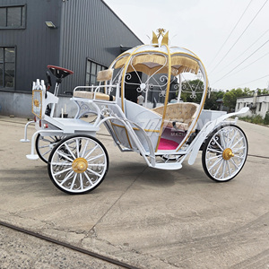 Chariot électrique blanc en forme de citrouille avec roues à couronne dorée, frein hydraulique et suspension en acier à ressorts pour transport extérieur - Product Image 4