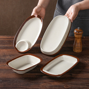 Platos de melamina Xiangyuan Meimei, platos retro de imitación de porcelana para guarniciones, plato rectangular comercial dividido para aperitivos. - Product Image 1