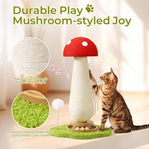 Griffoir pour chat en forme de champignon avec piste interactive pour balles et jouets à ressort, griffoir en sisal durable et mignon pour chat d'intérieur - Product Image 6