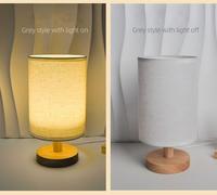 Lámpara de Mesa de Noche de Madera Vintage Europea Simple, Recargable por USB, con Pantalla de Tela de Lino para Hoteles y Casas de Huéspedes