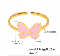 Ensemble de bijoux pour enfants en acier inoxydable, collier, bracelet, bague et boucles d'oreilles en émail rose papillon, ensemble de bijoux amusant pour enfants - Fabriqué en usine
