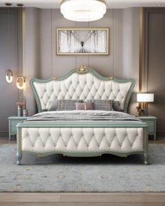 Luxury Tufted Upholstered King Size Bed, French Style Solid Wood Bed Frame with Gold Carving for Bedroom Furniture, Elegant Doub - Product Image 3