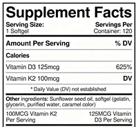 Vitamin D3 K2 Softgel 120 Kapsul Kesehatan Tulang Sistem Imun Kesehatan Jantung Kesehatan Otot untuk Pria & Wanita