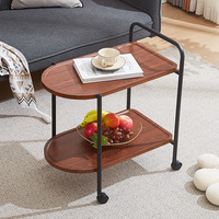Table basse mobile de style nordique, table d'appoint de salon, chariot de rangement à roulettes, plateau en bois massif, cadre en métal