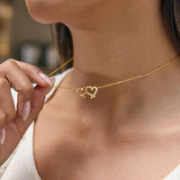 Collier en acier inoxydable plaqué or 18 carats J&D, collier classique avec pendentif en zircon en forme de cœur à double anneau entrelacé
