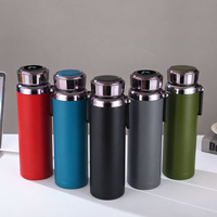 Bouteille d'eau isotherme en acier inoxydable de 1000 ml avec affichage de la température, filtre à thé, poignée, anti-fuite, thermos