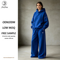 Ensemble deux pièces personnalisé : sweat à capuche oversize et pantalon de survêtement large en molleton bouclette pour femme, avec surpiqûres contrastées, style décontracté et sportswear
