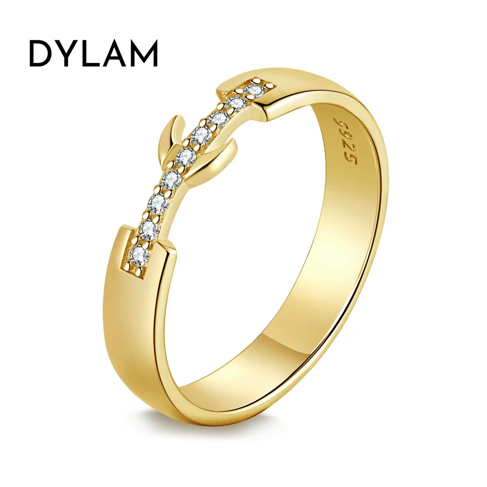 Dylam Logo Op Maat Trendy Hypoallergeen Niet-Aanslag S925 925 Sterling Zilver 5a Zirkonia 18K Vergulde Blanco Ring