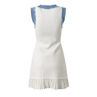 2025 printemps été conçu dame sans manches Denim Patchwork porter femmes simple boutonnage court Mini tricoté mince robe ajustée