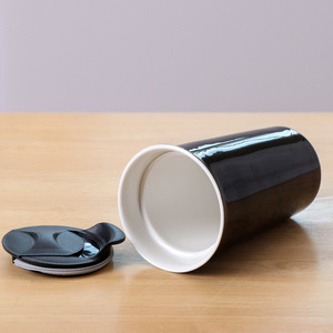 แก้วเซรามิกสองชั้น สีขาว ฝาปิดแบบเลื่อน แก้วน้ำเก็บอุณหภูมิ แก้วน้ำสำหรับเดินทาง แก้วน้ำสำหรับสำนักงาน ชุดของขวัญ - Product Image 4