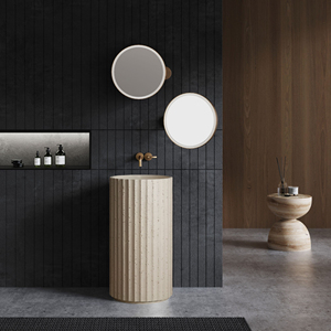 Fregaderos de Pedestal de rayas verticales blancas cremosas de diseño de orden dórico <span class=keywords><strong>neoclasicismo</strong></span> Piedra Artificial independiente para baño de Villa - Product Image 2