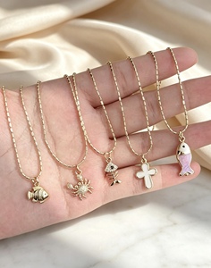 Gold Plated Fish Crab Cross Pendant Necklace Ocean Series Accessories Rhinestone Charm <b>Chain</b> Pendant Necklace - Product Image 3