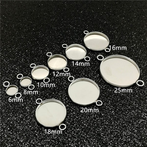 200 buah/lot baki dasar konektor liontin Bezel kosong bulat baja tahan karat dengan lingkaran ganda untuk pengaturan Cabochon 6-30mm - Product Image 4
