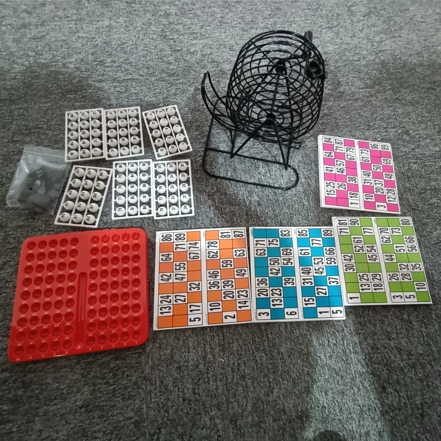 Juego de cartas y bolas de plástico para jugar al Bingo, juego de 6 pulgadas con jaula de Metal, tablero de llamadas, venta al por mayor