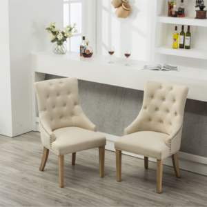 Fauteuils d'hôtesse DB Tan capitonnés en bois massif avec clous décoratifs, lot de 2 pour salon, salle à manger, cuisine, bureau à domicile - Product Image 6